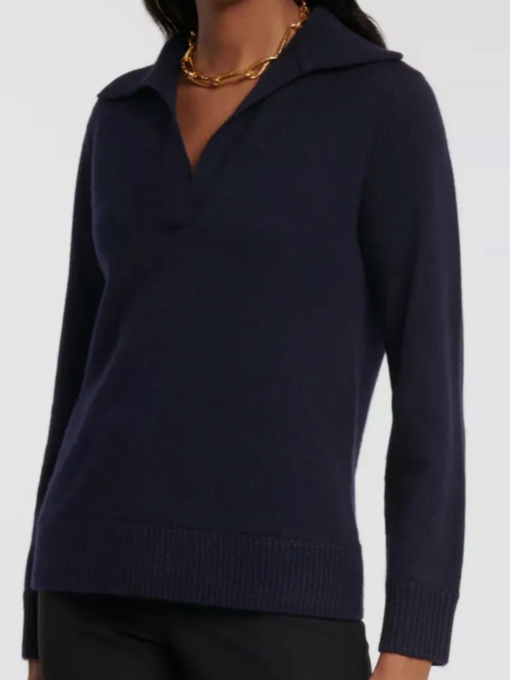 NWT VINCE Wool-Cashmere Open Neck Polo Sweater Coastal Blue Small
